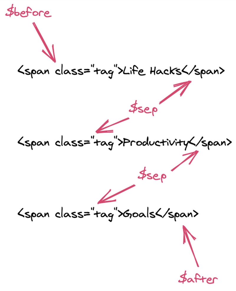 A visual example of how the_tags function works